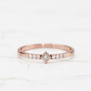 Dainty Minimal Engagement Ring 0.6ct Princess Cut Diamond 14k Rose Gold Finish