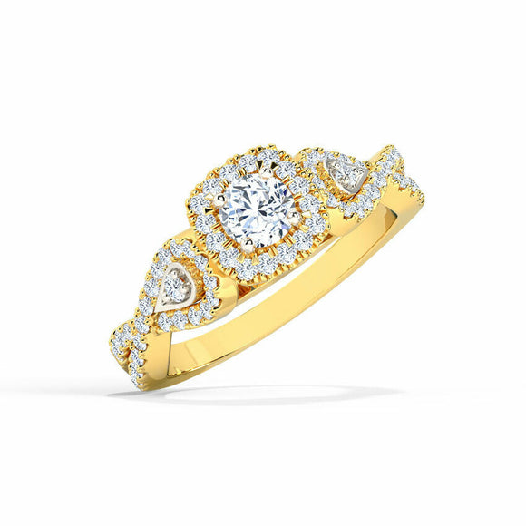 2.4ct Engagement Ring Round Cut Diamond Split Shank Halo 14k Yellow Gold Finish