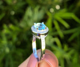 2Ct Round Cut Blue Aquamarine Diamond Halo Engagement Ring 14K White Gold Finish