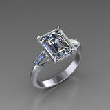 1.9ct Emerald Diamond Baguette Sides Trilogy Engagement Ring 14k White Gold Over