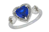 2ct Engagement Ring Heart Cut Blue Sapphire Halo Solitaire 14k White Gold Finish