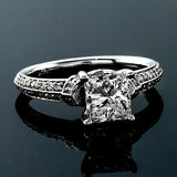 3Ct Princess Cut Diamond Vintage Solitaire with Accents Ring 14K White Gold Over