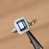 1.3ct Emerald Cut Blue Sapphire Solitaire Engagement Ring 18k White Gold Finish