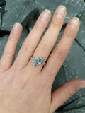 1ct Engagement Ring Oval Cut Blue Aquamarine Leaf Twist Shank 14k WhiteGold Over