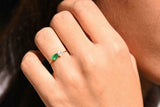 0.7ct Oval Cut Green Emerald Diamond Petite Minimalist Ring 14k Yellow Gold Over