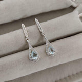 2.7ct Drop Earrings Pear Cut Blue Aquamarine Tear Water Drop 14k White Gold Over