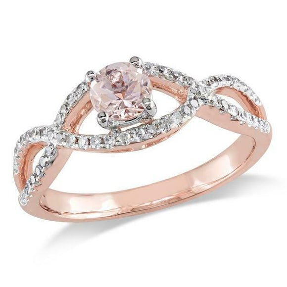 1.5Ct Round Peach Morganite Diamond Infinity Engagement Ring 14K Rose Gold Over