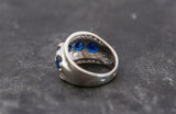 2.3ct Round Cut Blue Sapphire Wide Antique Inspired Ring 14k White Gold Finish