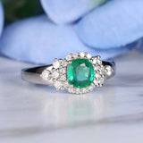 2.2ct Cushion Cut Green Emerald Diamond Halo Solitaire Ring 14k WhiteGold Finish