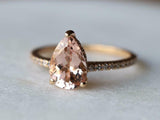 2ct Engagement Ring Pear Cut Peach Morganite Hidden Halo 14k Yellow Gold Finish