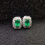 2.7ct Stud Earrings Oval Cut Emerald Ballerina Cocktail Halo 14k White Gold Over