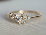 1ct Round Cut Diamond Cluster Minimalist Engagement Ring 14k Yellow Gold Finish