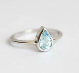 1.2ct Pear Cut Blue Aquamarine Engagement Ring Solitaire 14k White Gold Finish