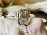 2.2ct Engagement Ring Emerald Cut Diamond Bezel Set Solitaire 18k WhiteGold Over