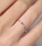 0.3ct Baguette Cut Blue Sapphire Minimalist Engagement Ring 14k WhiteGold Finish