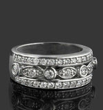 2.5ct Round Cut Diamond Wedding Band Three Row Wide Petal 14k White Gold Finish