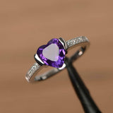 1ct Heart Cut Amethyst Solitaire with Round Accent Ring 14k White Gold Finish