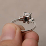 1.2ct Emerald Cut Black Diamond Engagement Ring 14k White Gold Finish Trilogy