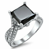 4Ct Princess Cut Black Diamond Ice Split Band Solitaire Ring 14K White Gold Over