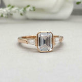 2ct Engagement Ring Emerald Cut Diamond Three Stone Design 14k YellowGold Finish