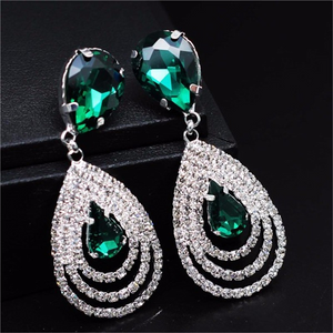 2ct Pear Cut Green Emerald Diamond Stylish Halo Drop Earrings 14k WhiteGold Over