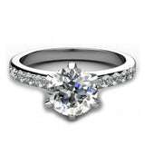 2ct Round Cut 6Prong Diamond Accent Unique Engagement Ring 14k White Gold Finish