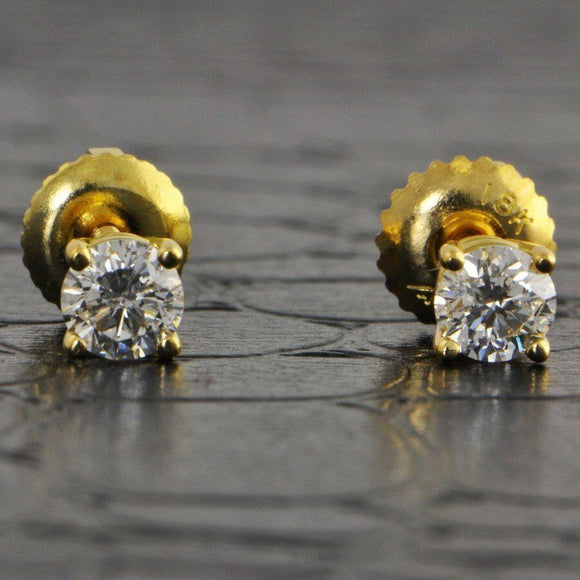 4 Prong Basket Stud Earrings 0.42ct Round Cut VVS1D Diamond 14k Yellow Gold Over