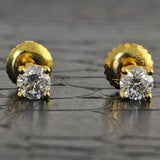 4 Prong Basket Stud Earrings 0.42ct Round Cut VVS1D Diamond 14k Yellow Gold Over