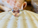 2.2ct Engagement Ring Oval Cut Morganite 4 Prong Solitaire 14k White Gold Finish