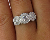 4Ct Round Cut Diamond Halo Trilogy Vintage Engagement Ring 14K White Gold Finish