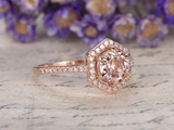 2.3ct Round Cut Peach Morganite Engagement Ring Diamond Halo 14k RoseGold Finish