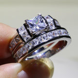 4ct Princess Diamond Engagement Ring 14k White Gold Finish Solitaire Bridal Set