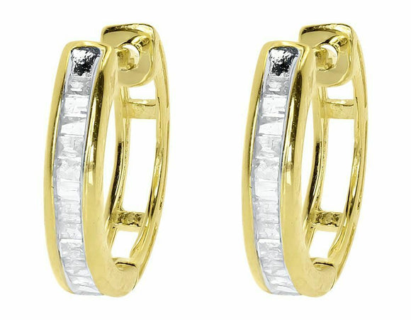 0.25ct Baguette Cut VVS1 Diamond Channel Set Hoop Earrings 14k YellowGold Finish