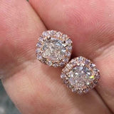 2Ct Cushion Cut Diamond Pink Sapphire Halo Stud Earrings 14K White Gold Finish