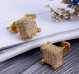 2Ct Round Cut Diamond Iced Hip Hop Square Stud Earrings 14K Yellow Gold Finish