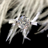 2ct Round Moissanite Heart Prong Accented Engagement Ring 14K White Gold Plated