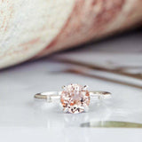 1ct Round Cut Peach Morganite Minimalist Slim Trilogy Ring 14k White Gold Finish