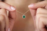 1.2ct Oval Cut Green Emerald Diamond Halo Pendant Chain 14k Yellow Gold Finish