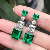 2.5ct Green Emerald Cut Simulated Party Wear Drop Earrings 14k White Gold Plated