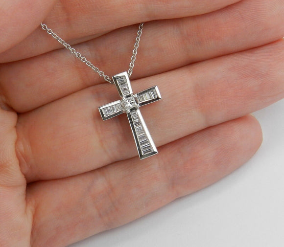 3ct Baguette Cut Diamond Jesus Cross Holy Pendant 14k White Gold Finish NO CHAIN