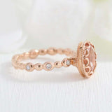 1.5ct Oval Cut Peach Morganite Diamond Accents Floral Ring 14k Rose Gold Finish