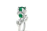 1.5ct Princess Green Emerald Engagement Ring Leaf Solitaire 14k White Gold Over