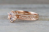 1ct Round Cut Peach Morganite Engagement Ring 14k RoseGold Over Beaded Solitaire