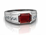 2ct Emerald Red Garnet Solitaire Accents Men Engagement Ring 14k White Gold Over