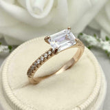 2ct Engagement Ring Emerald Diamond Solitaire with Accent 14k Yellow Gold Finish