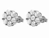 1.5ct Round Cut VVS1D Diamond Cluster Flower Stud Earrings 14k White Gold Finish