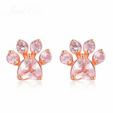 2ct Heart Cut Peach Morganite Dog Pet Bear Paw Stud Earrings 14k RoseGold Finish