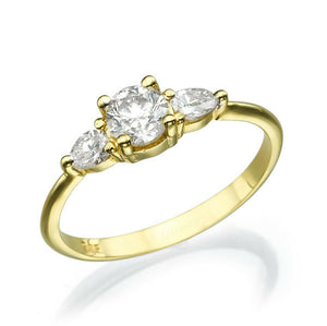 1.5ct Round Cut Diamond Engagement Ring Pear Accent Trilogy 14k Yellow Gold Over