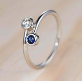 1ct Round Cut Blue Sapphire Engagement Ring Two Stone Bypass 14k White Gold Over