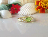 1.3ct Oval Cut Green Peridot Diamond Accent Trilogy Ring 14k Yellow Gold Finish